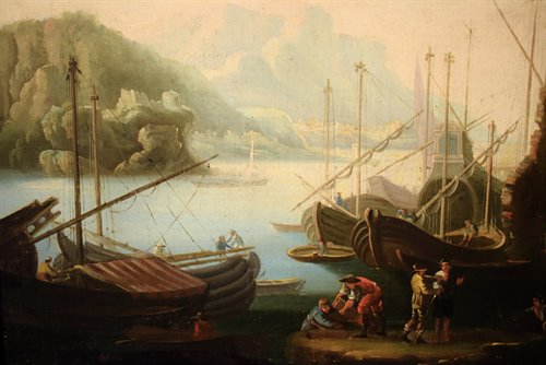 Paesaggio costiero con porto  e rovine